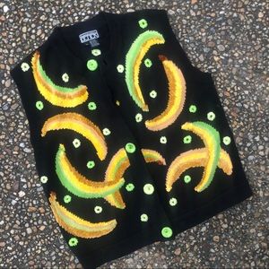 Vintage Berek Banana Theme sweater vest S